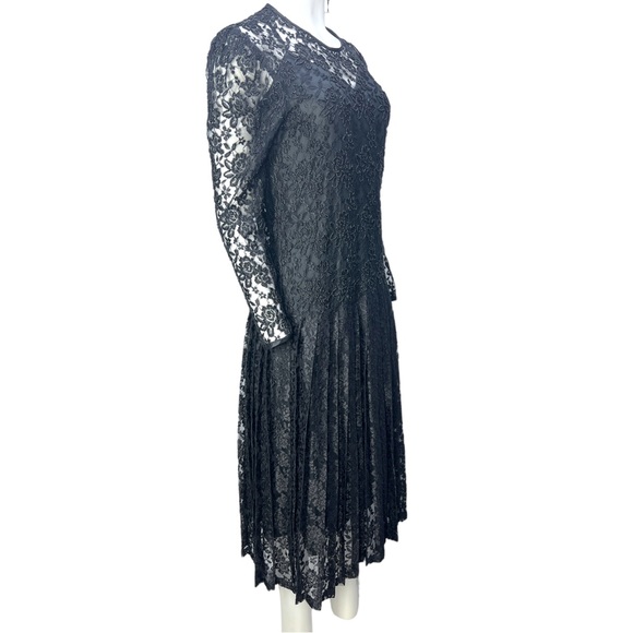 VTG 90's NANCY JOHNSON Black L/S Beaded Pleated Gothic Dress w/ Under Dress Sz 8 - Picture 6 of 16